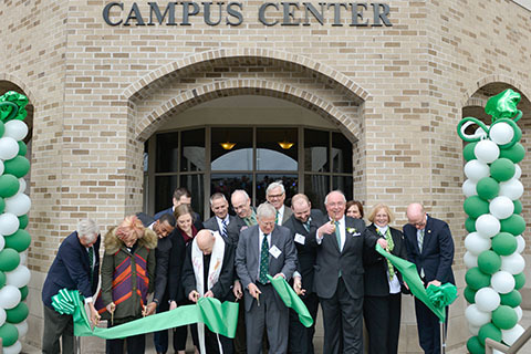 Ribbon cutting for the Donald E. Bain Campus Center.