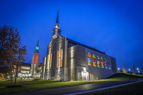 Hermance Family Chapel of St. Basil the Great illuminated in the evening.or Christmas.