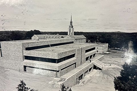 Black and white photo of Lavery Library completed.