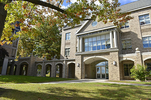 Landscape of Wegmans School of Nursing.