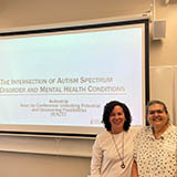 Two faculty members in front of a whiteboard presentation.