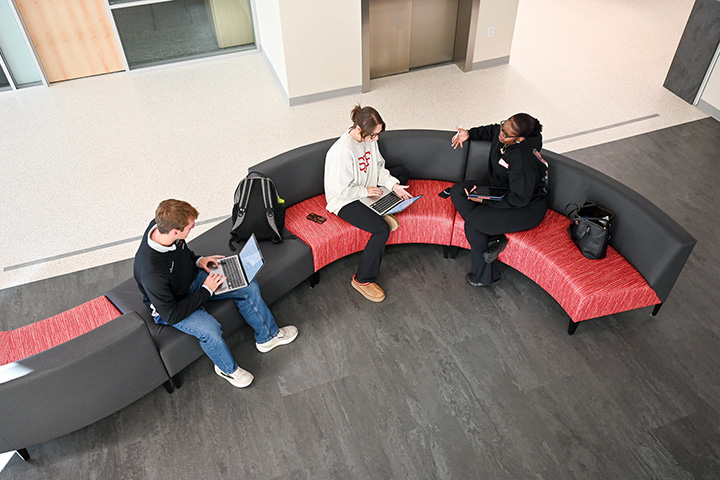 Students working together in Lavery Library.