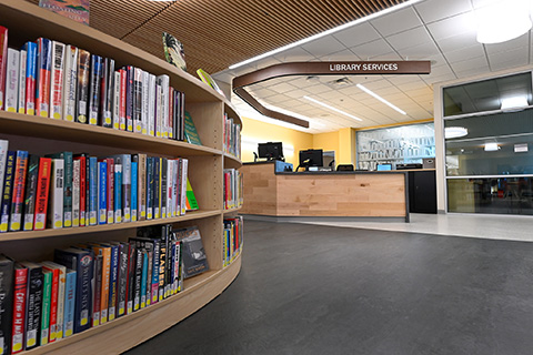 The library services desk at Lavery Library.