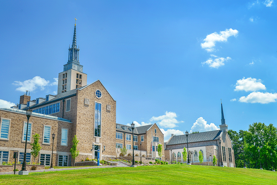 A shot of Kearney Hall from Lot A.