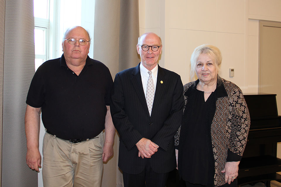 Art Hintz, President Rooney, and Mary Loporcaro at the 2019 Service Awards Ceremony.