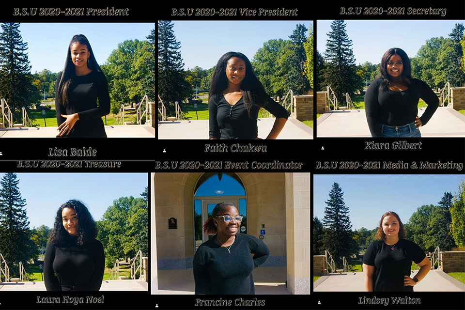 BSU President Lisa Balde; Vice President Faith Chukwu; Secretary Kiara Gilbert; Treasurer Laura Goya Noel; Event Coordinator Francine Charles; and Media and Marketing Officer Lindsey Walton.