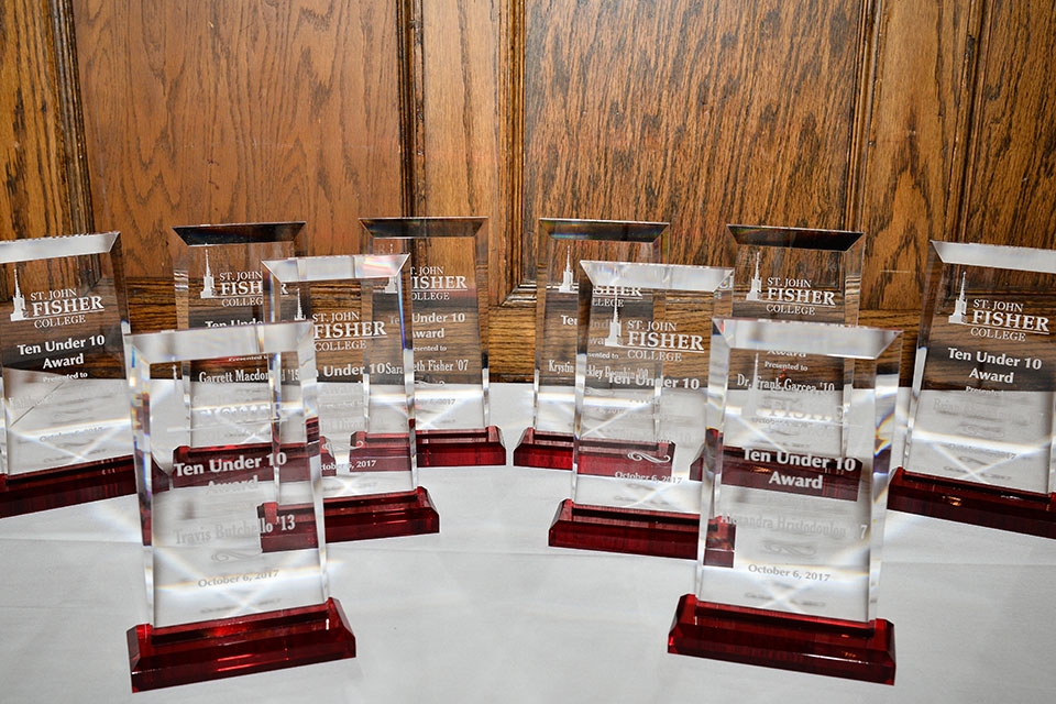 Plaques from a past Ten Under 10 Awards reception.