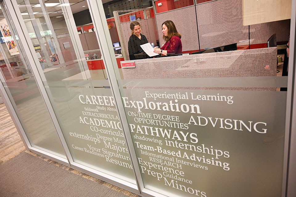 A student consults with a career services professional.