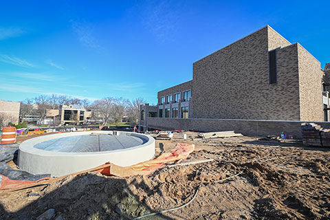 An exterior shot of the grounds by Lavery Library.