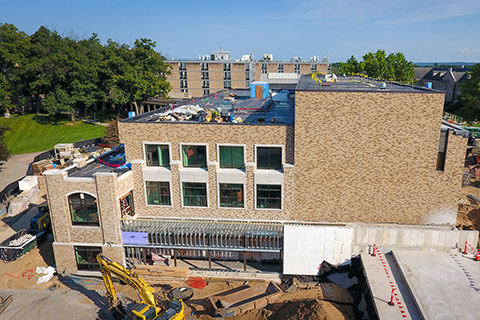 An aerial view of the construction site at Lavery Library.