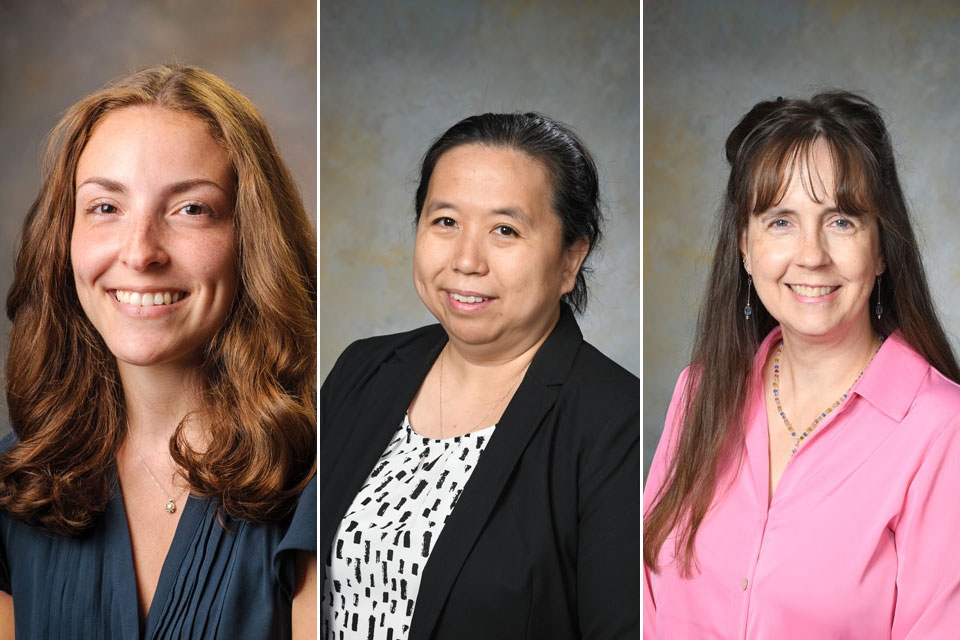Dr. Tara Montgomery (pharmacy practice), Dr. Teresa Liu (pharmacy sciences), and Dr. Mary Wines-Samuelson (pharmacy sciences).