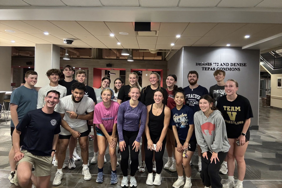 Connor Brown and fellow Fisher students participated in a stair climb in Ward Hall to honor first responders who lost their lives on Sept. 11, 2001.