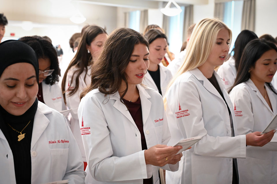 At the White Coat Ceremony, the Class of 2029 joined together in reciting the Oath of a Pharmacist.