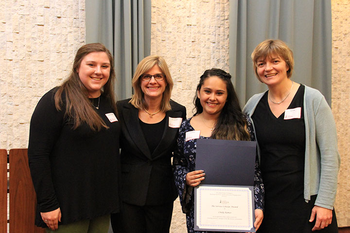 Professors Dr. Jill Swiencicki and Dr. Deborah Vanderbilt with Cindy Ramos and her peer mentor.