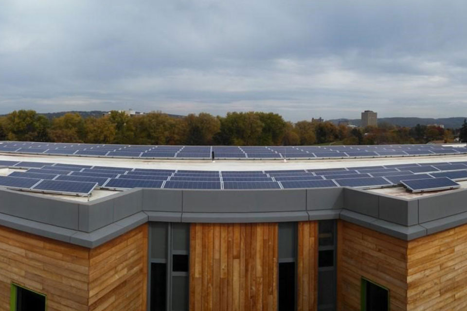 Solar panels on the roof of a building.