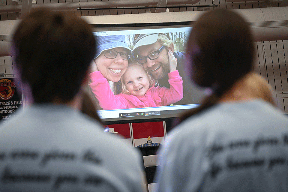 Students watch a video about Teddi Dance dedicatee, Maddie.