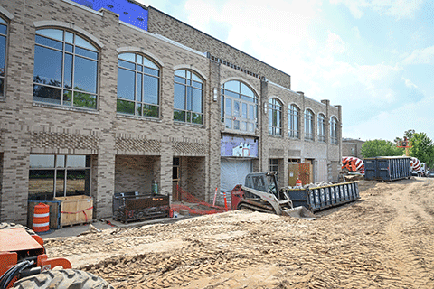 Construction continues on the exterior of Lavery Library.