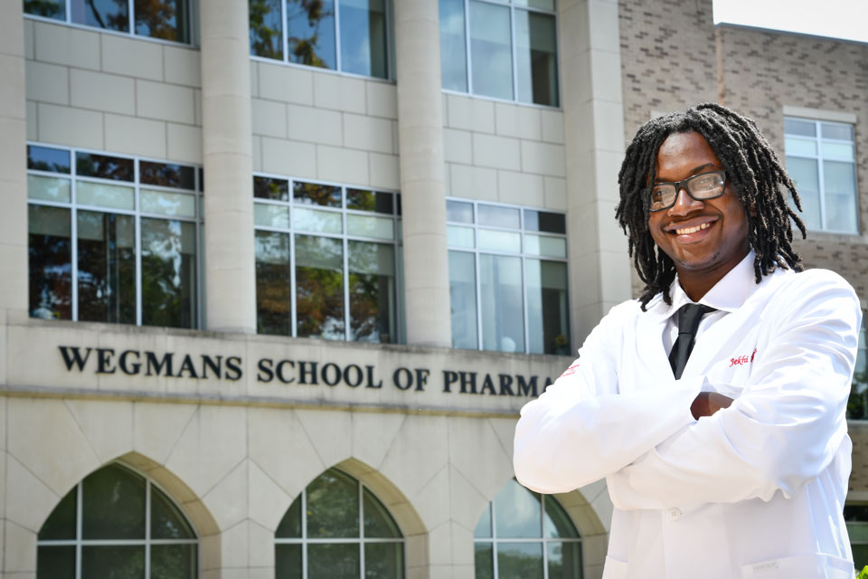 A first-year student in the Wegmans School of Pharmacy.