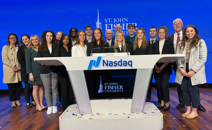 Fisher students and staff at NASDAQ during Fisher Flight Plan.