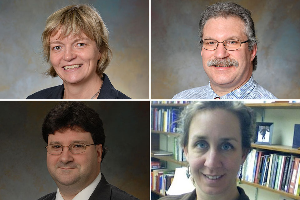 Dr. Barbara Lowe, professor of philosophy; Dr. Guillermo Montes, professor of education; Dr. Henry Moscicki, assistant professor nursing; and Dr. Nancy Rourke, assistant professor of religious studies.