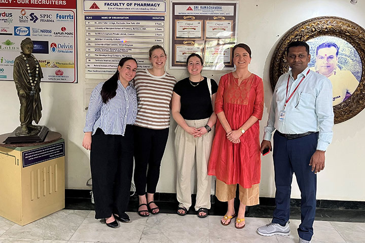 Fisher pharmacy students and Dean Birnie at Sri Ramchandra University School of Pharmacy.