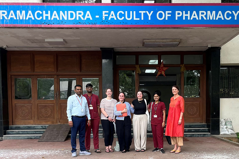 Fisher pharmacy students and Dean Birnie at Sri Ramchandra University School of Pharmacy.