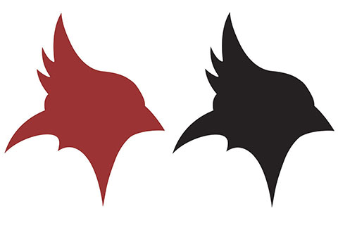 Silhouettes of the Cardinal head deliver a modern enhancement to Fisher's iconic mascot.