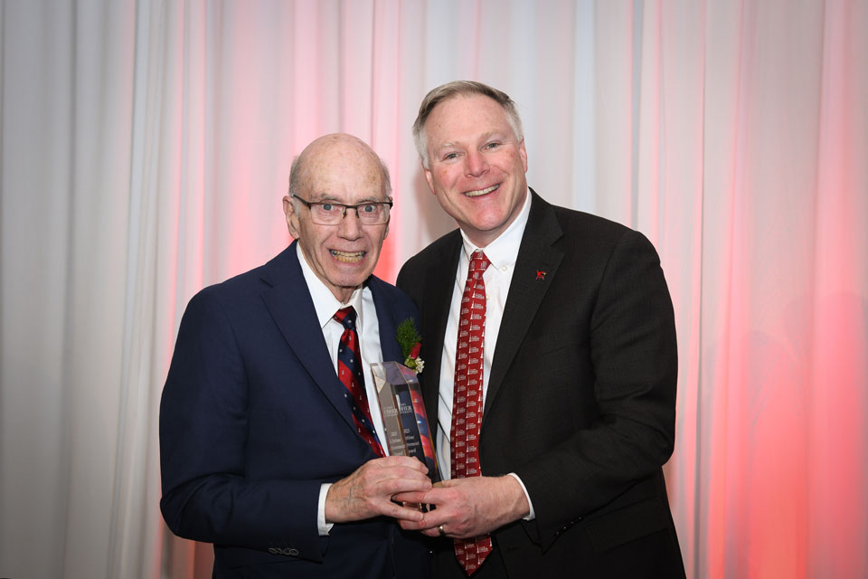 Andrew Sciarabba, Lifetime Achievement Award honoree, with Dean Dan Connolly.