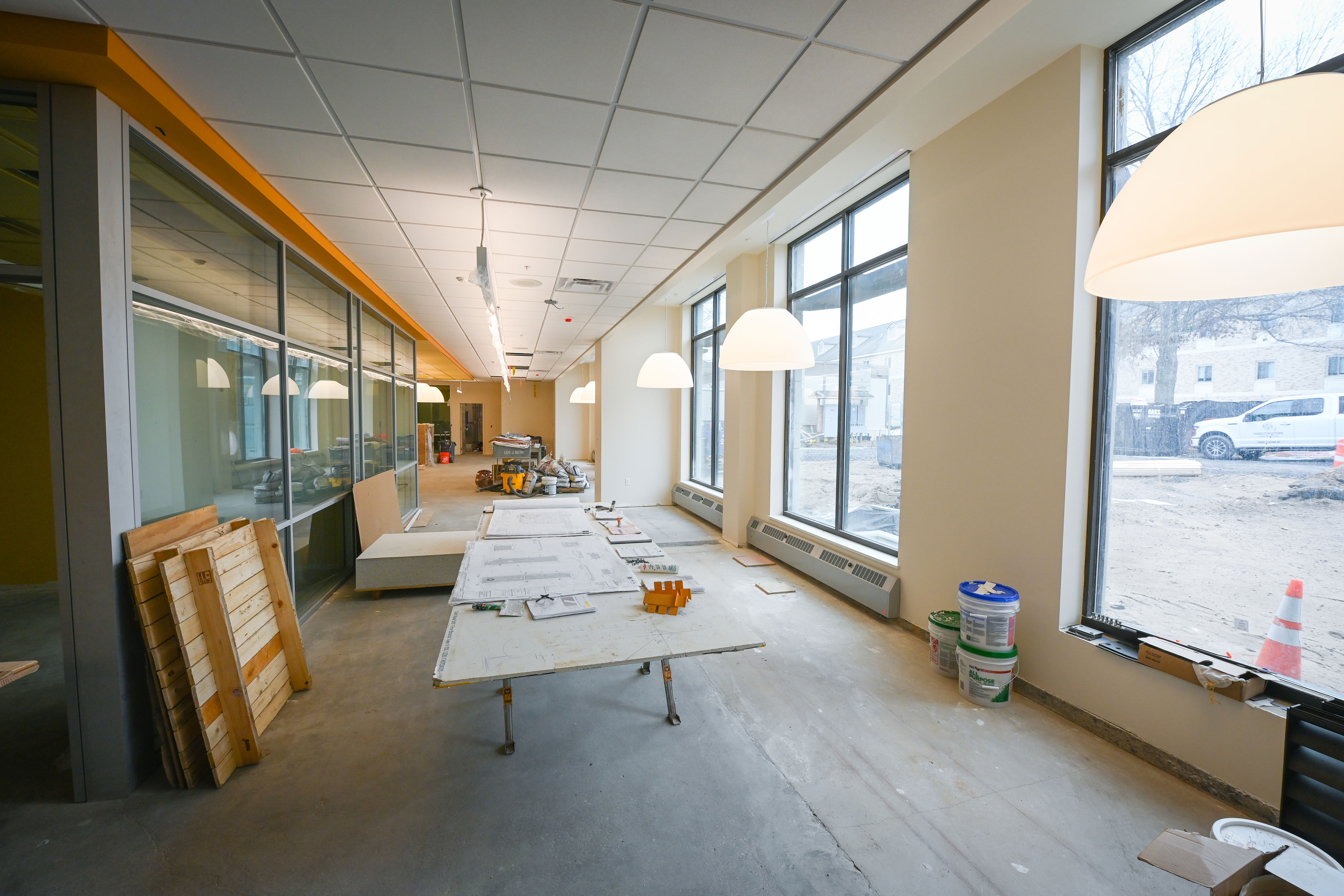 A progress shot of the renovations to the interior of Lavery Library.