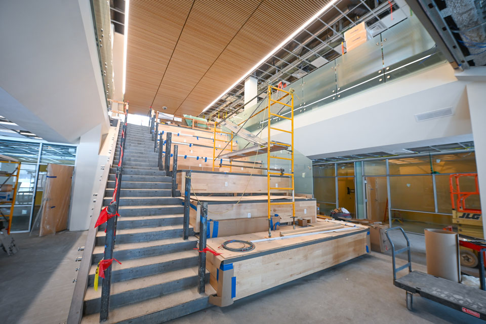 The new staircase in Lavery Library.