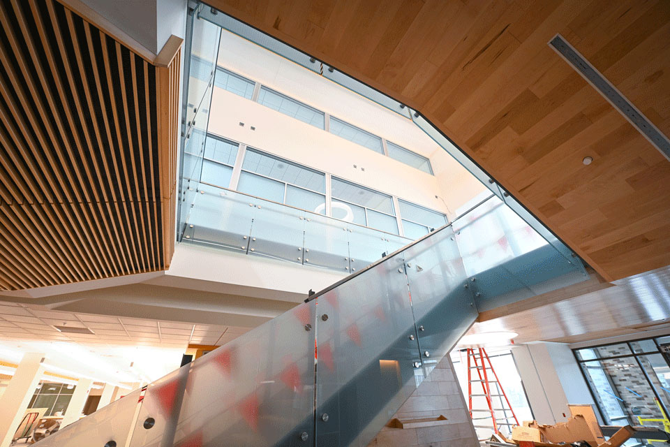 The new staircase in Lavery Library.