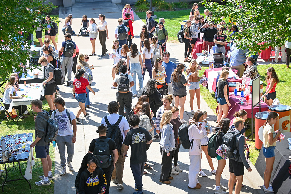 Students attend Involvement Fest at St. John Fisher University to learn about clubs and activities.