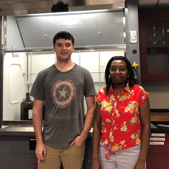 St. John Fisher College chemistry professor Dr. Irene Kimaru and student Trevor Smith.