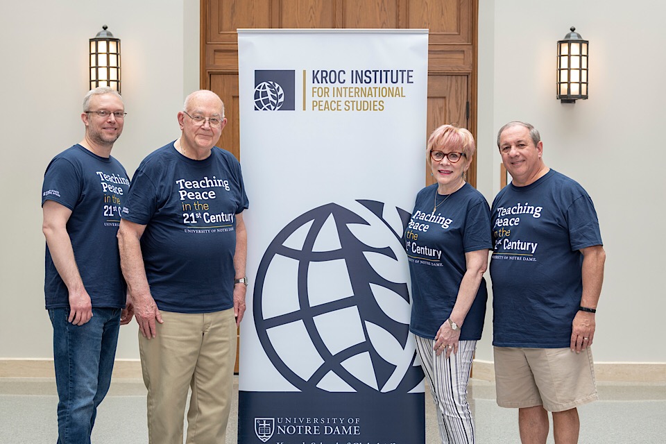 From Left to Right: Dr. Rob Ruehl, Fr. Bill Graf, and Dr. Carolyn Vacca, with SI founder and Fisher alumnus, Dr. George A. Lopez.