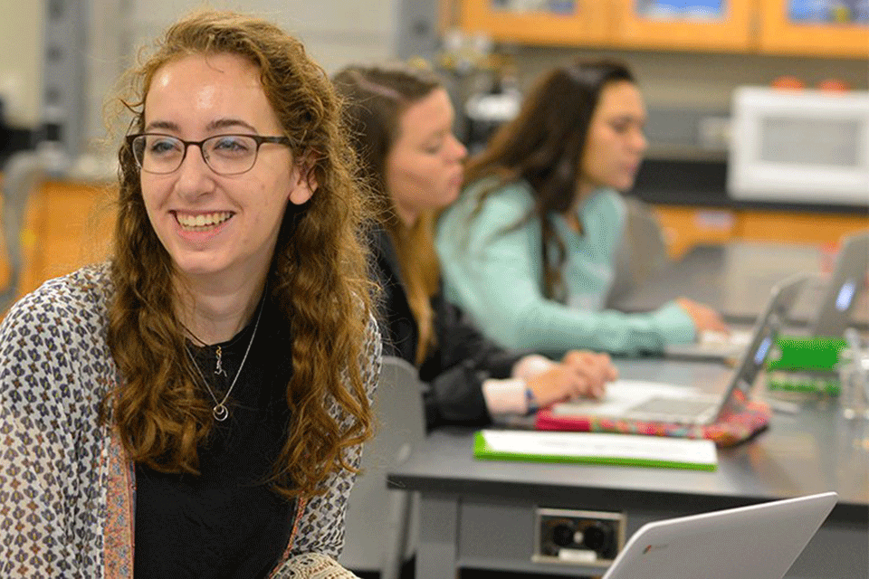 A student in a classroom.