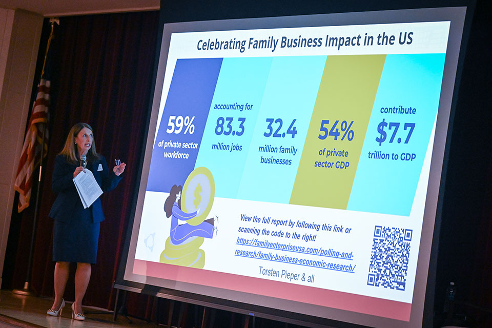 Dr. Carol Wittmeyer offers remarks during a past family business forum.