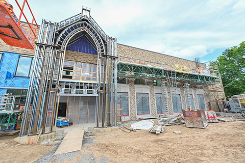 A new entrance facing the Upper Quad takes shape at Lavery Library.