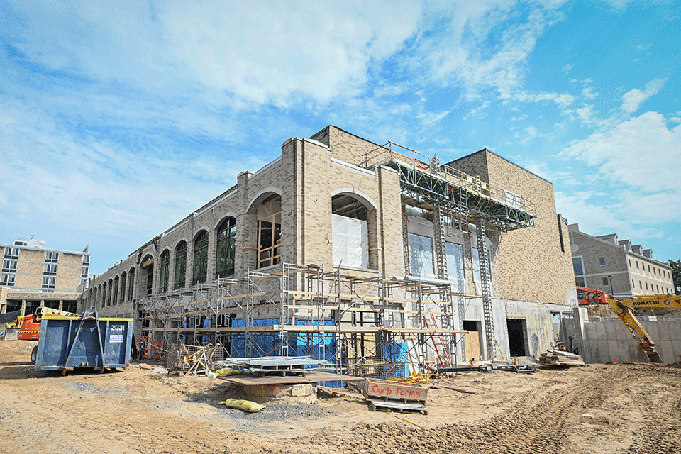 Construction continues outside of Lavery Library.