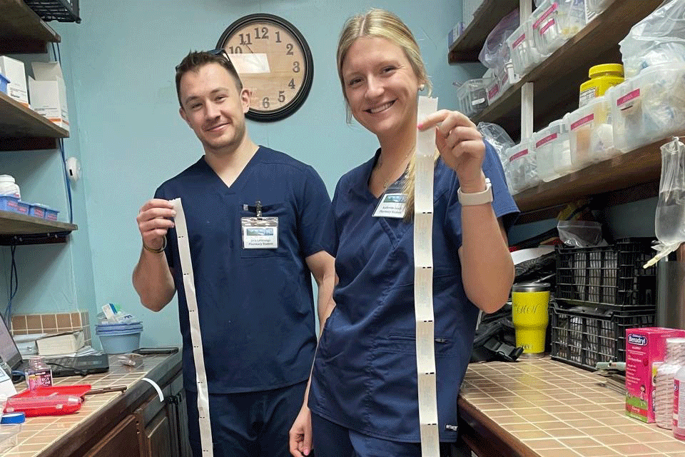 Jack LaStrange and Katie Leaty at the clinic in Roatan.