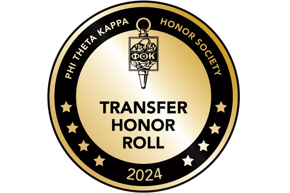 A gold version of PTK Honor Roll badge.