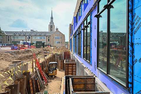 Construction continues outside of Lavery Library.