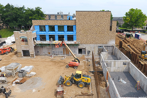 Construction continues outside of Lavery Library.