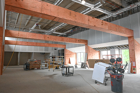 Construction continues inside of Lavery Library.