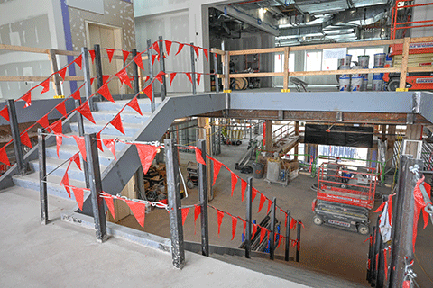 Construction continues inside of Lavery Library.