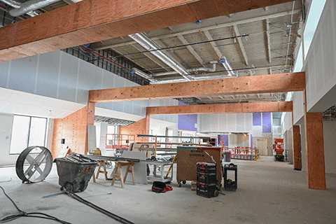 Construction continues inside of Lavery Library.