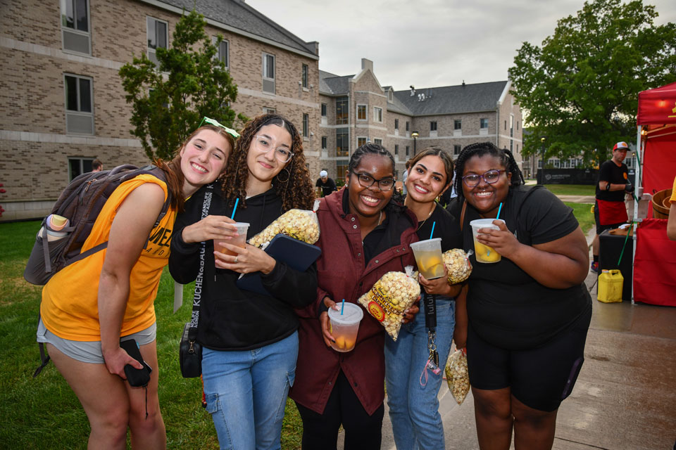 Fisher students celebrate during the first night of Orientation.