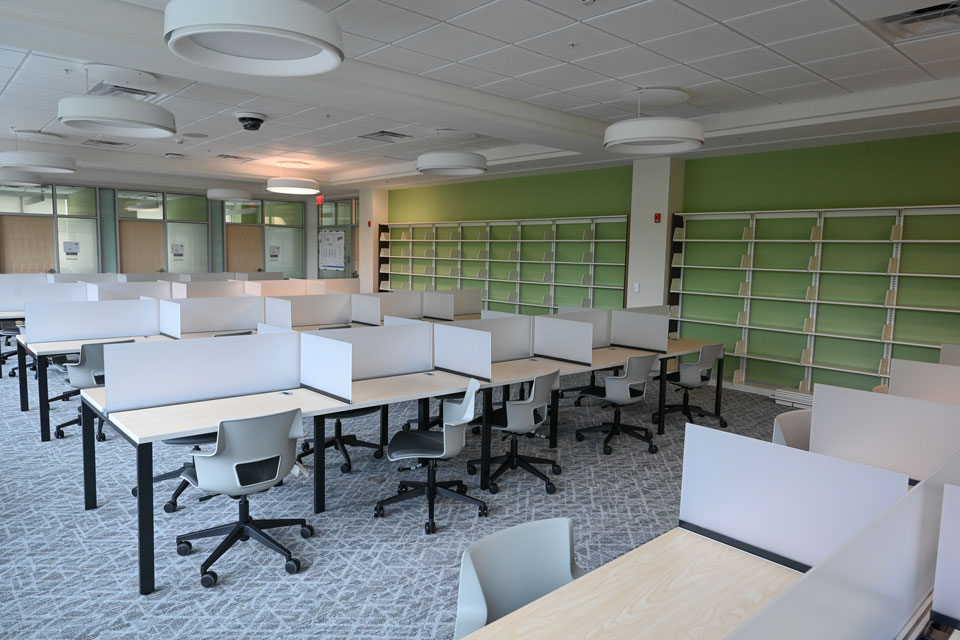 Study desks inside Lavery Library.