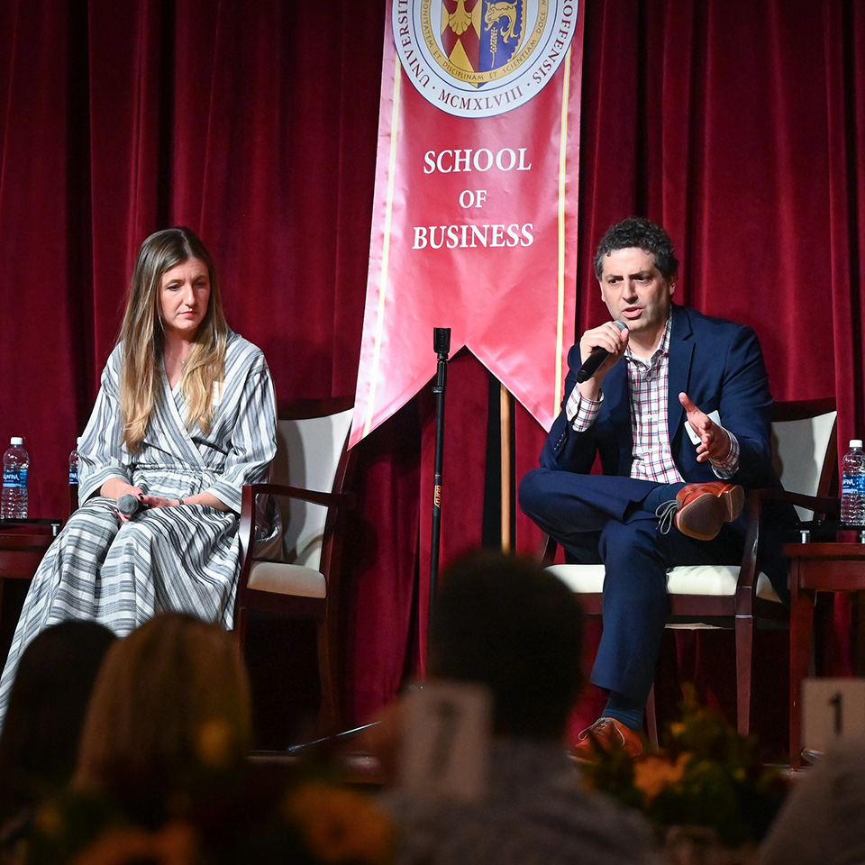 Family business owners speak at an event for the Family Business program at St. John Fisher University School of Business.