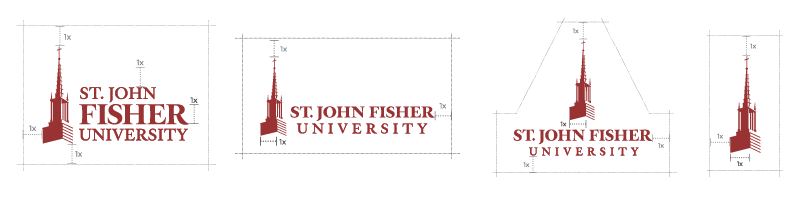 The height of the clear space for St. John Fisher University logos correlates with the height of the “Fisher” letters. Keep this space open and clear.