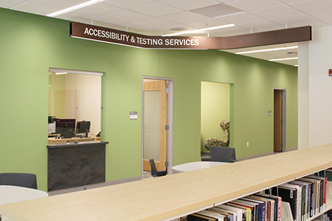Accessibility and testing services at Lavery Library.
